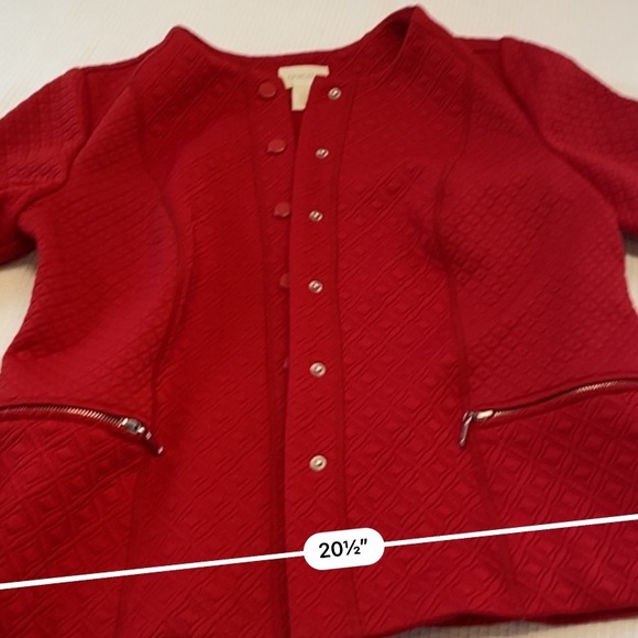 Chico’s Quilted Red Jacket Zipper Pockets Size Small Like New - Picture 9 of 16